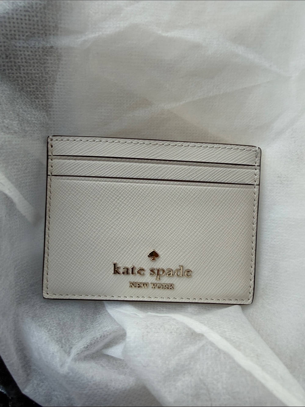 kate spade ♠️ Cream Leather Slim Card Case with Gold Logo NWOT